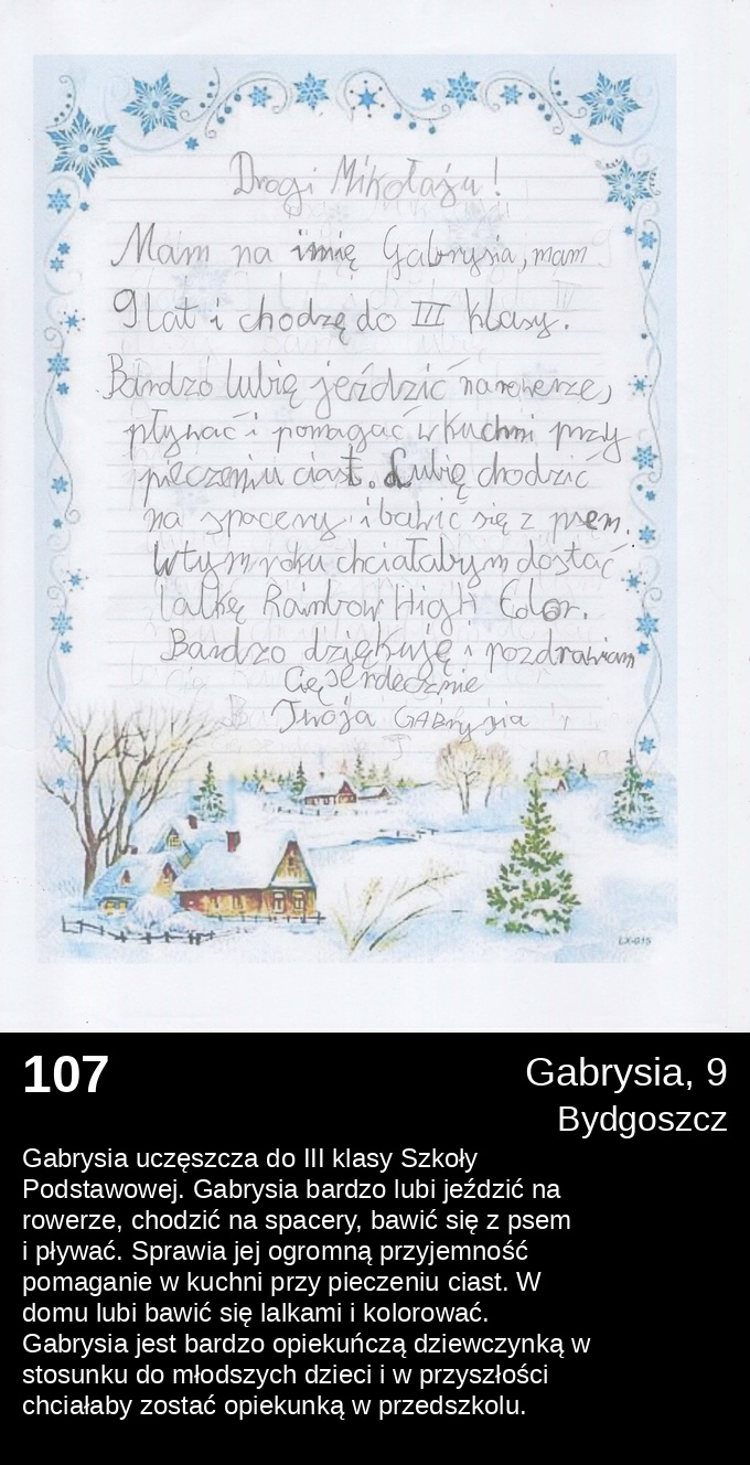 107 Gabrysia 9 - Listy do Świętego Mikołaja