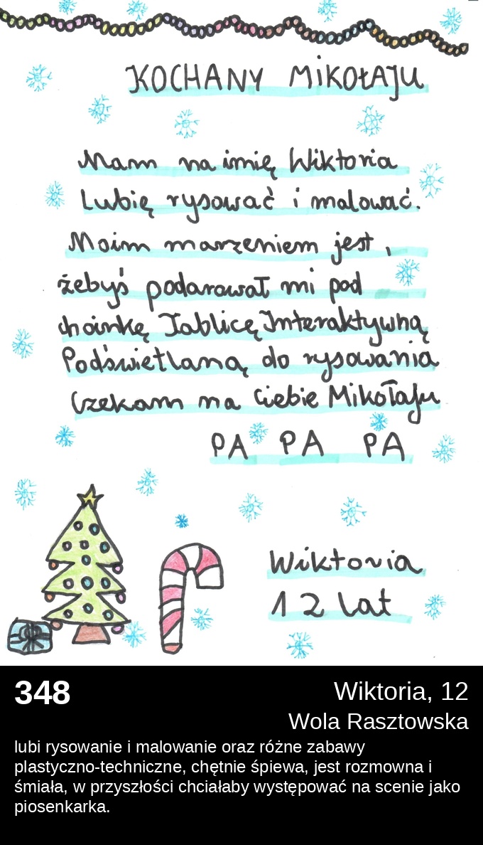 348 Wiktoria 12 - Listy do Świętego Mikołaja