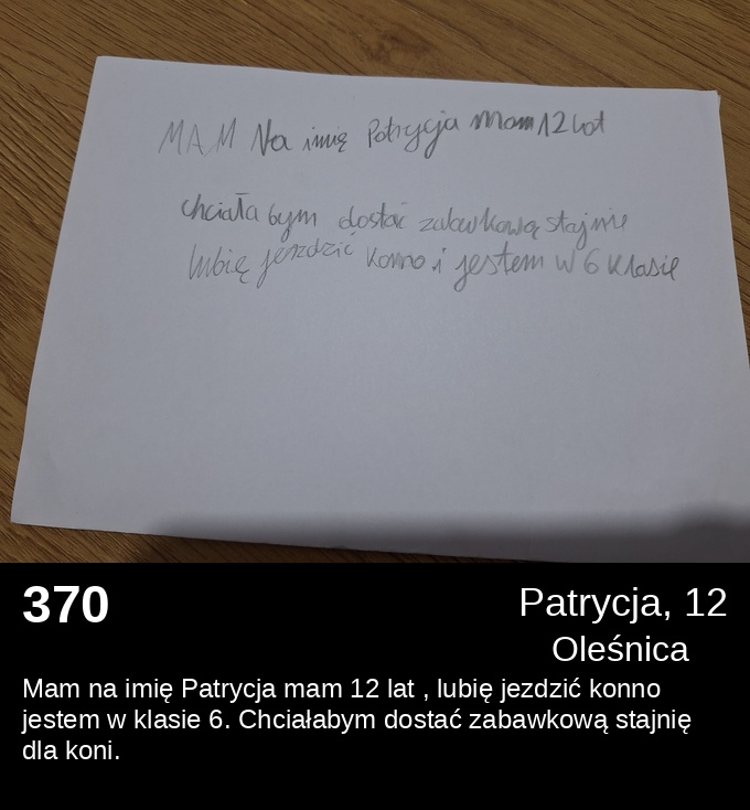 370 Patrycja 12 - Listy do Świętego Mikołaja