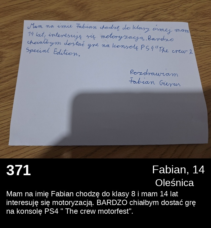 371 Fabian 14 - Listy do Świętego Mikołaja