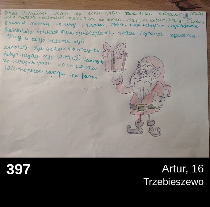 397 Artur 16 - Listy do Świętego Mikołaja